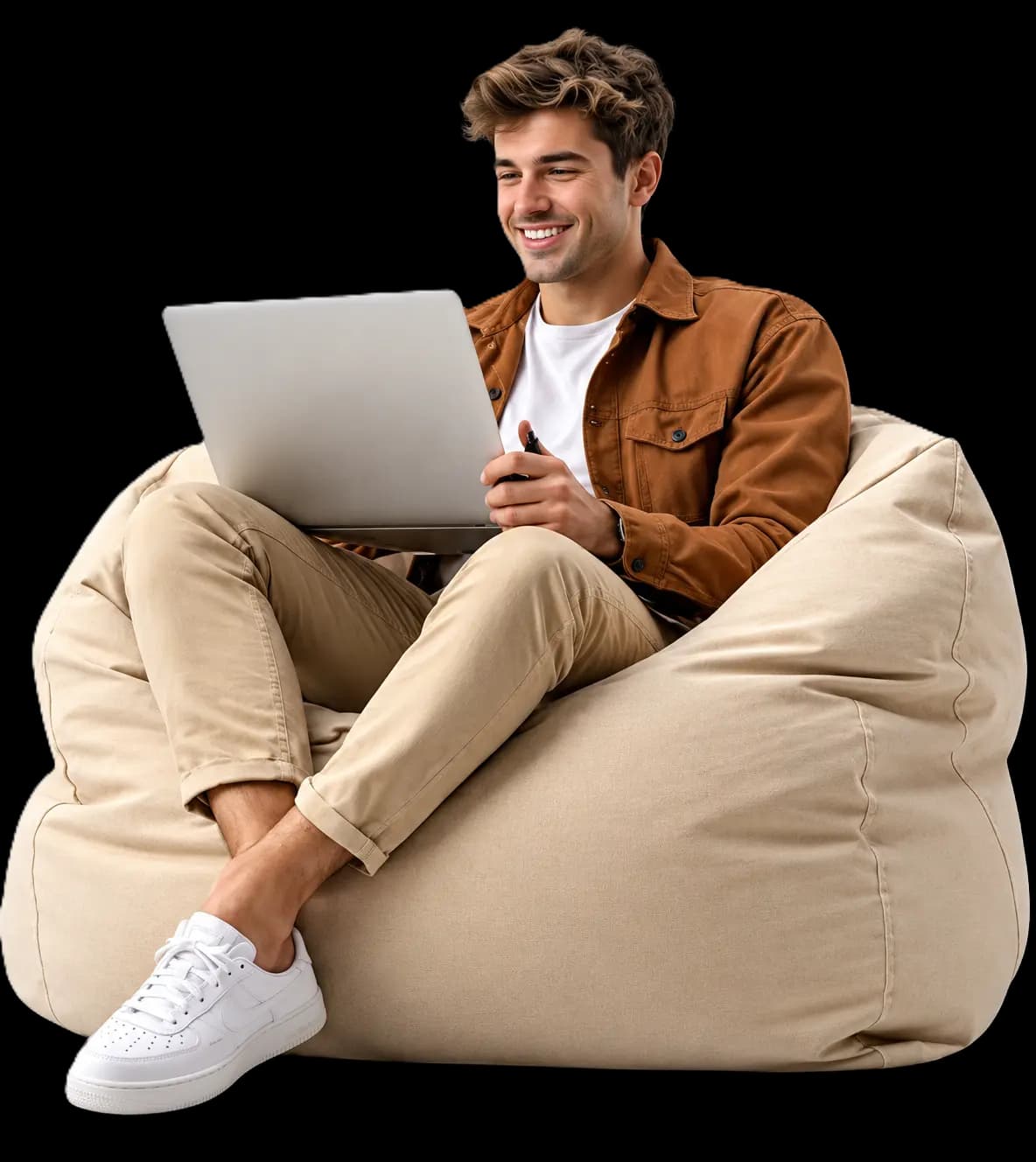 Marketer on beanbag with laptop